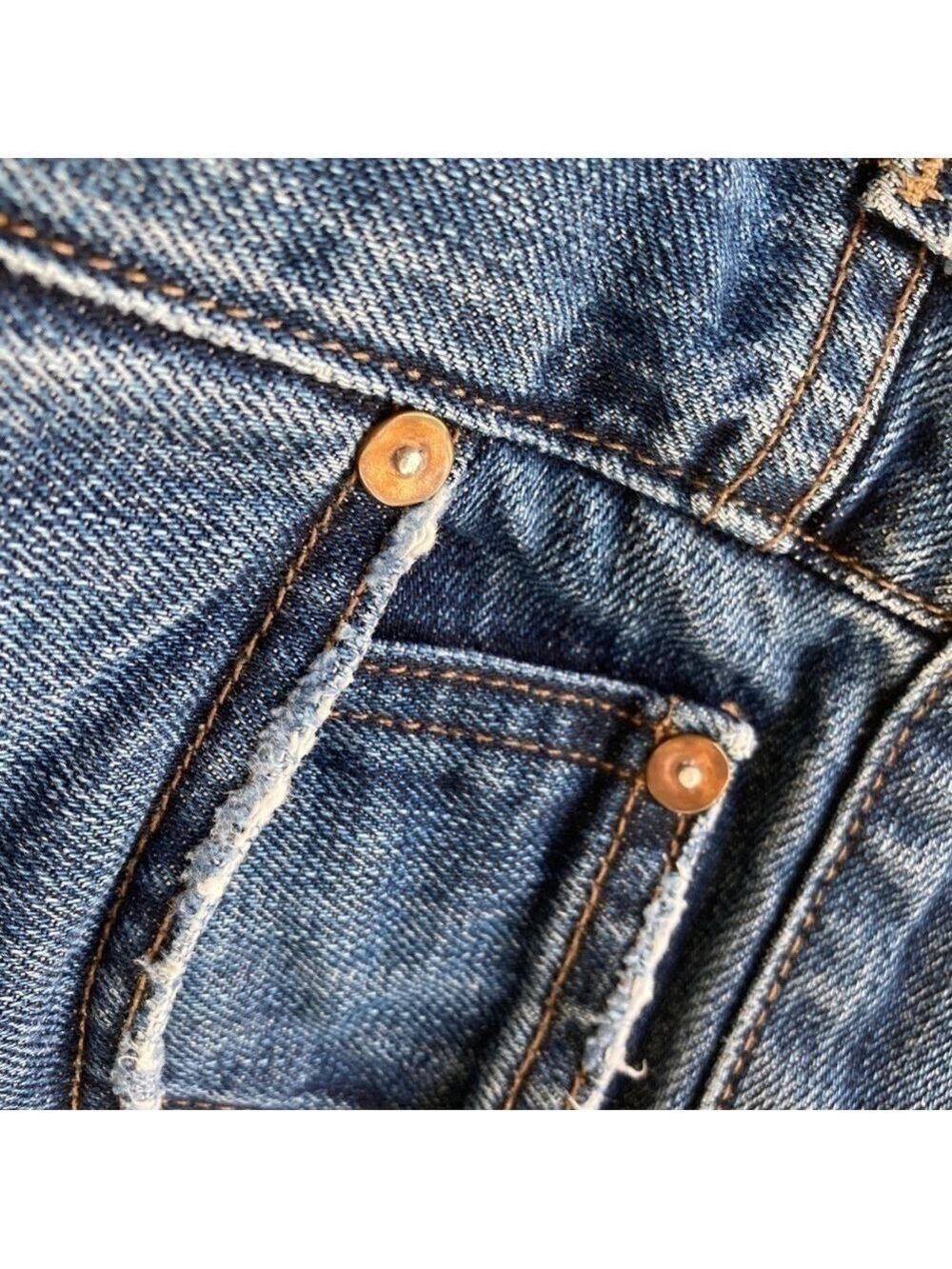 Point Sur Shoreditch Straight Leg Raw Hem Denim Jeans Patch Distressed sz 28 - Picture 9 of 15